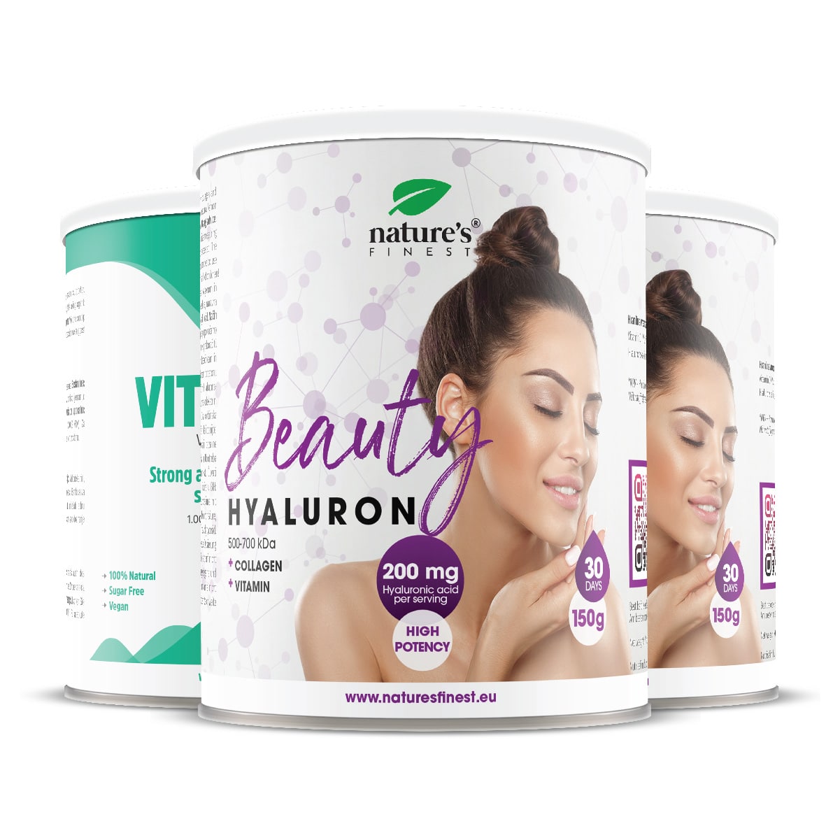 Beauty Hyaluron Box , 1+1 + Vitamin C Ajándék , Hialuronsav , Csökkenti A Ráncokat , Egészséges Bőrelasticitás , Hidratálja A Bőrt , 300g