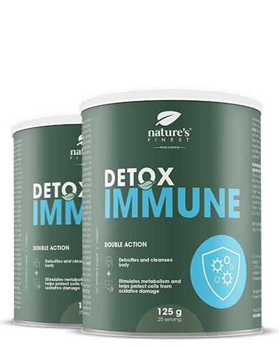 Detox Immune 1+1 , Immunrendszer-erősítő , Gyömbér , Tejoltó Galaj Kivonat , Articsóka Kivonat , Chlorella , Cink , C-vitamin , 250g
