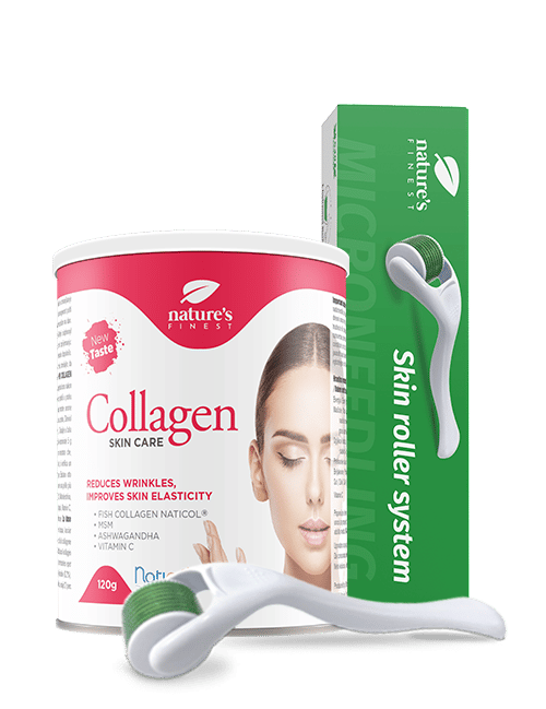 Collagen SkinCare + Derma Roller , Prémium Kollagén , Fokozott Bőr Rugalmasság , Naticol Hal-kollagén Peptidjei , Derma Roller Mellékelt , 200g