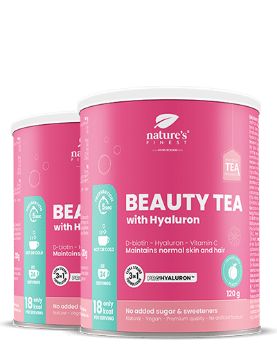 Beauty Tea With Hyaluron And Biotin 1+1 , Bőr Hidratáció , Funkcionális Tea , Anti-Aging , ProHyaluron™ , Bio , Vegán , Kollagén Támogatás , 240g